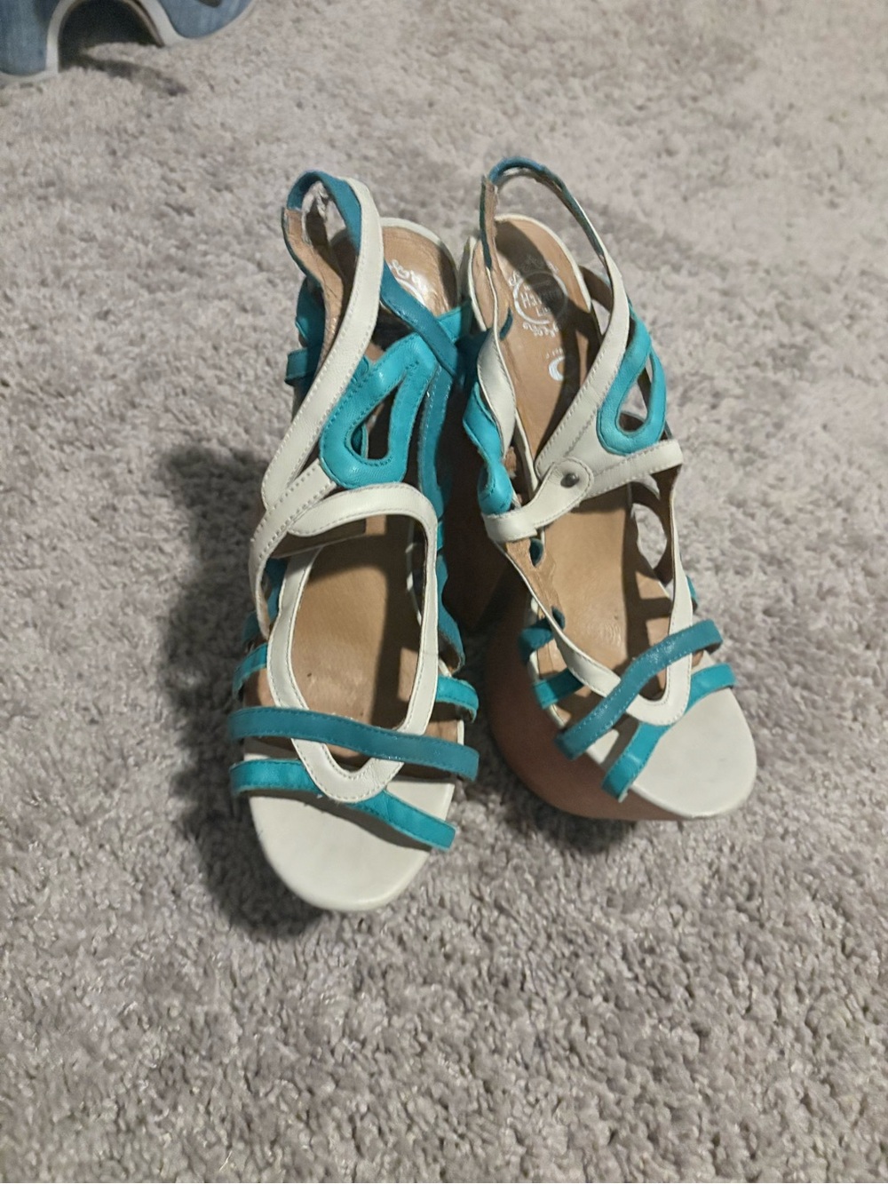 Women’s Teal and Beige Strappy platform 6.5” Sandals